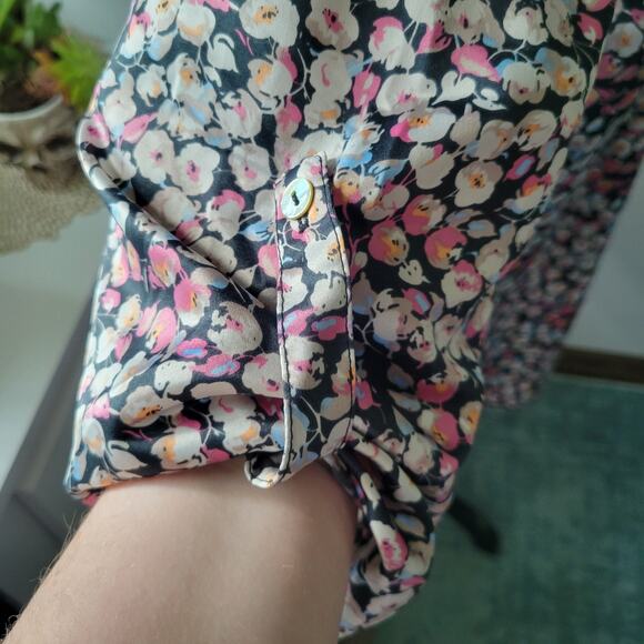 Daniel Rainn Floral Split Neck Tunic Blouse 1X – High Low Hem, Roll Tab Sleeves - Picture 4 of 12